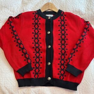 Vintage 90s 100% Cotton Knit Cardigan Red Small Petite Cottagecore Office Button